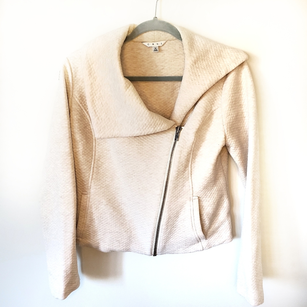 Cream CAbi quilted moto jacket Style #913